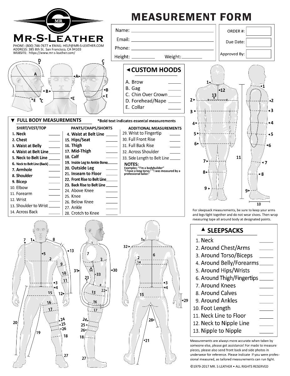 Standard Measurement Form - Mr. S Leather